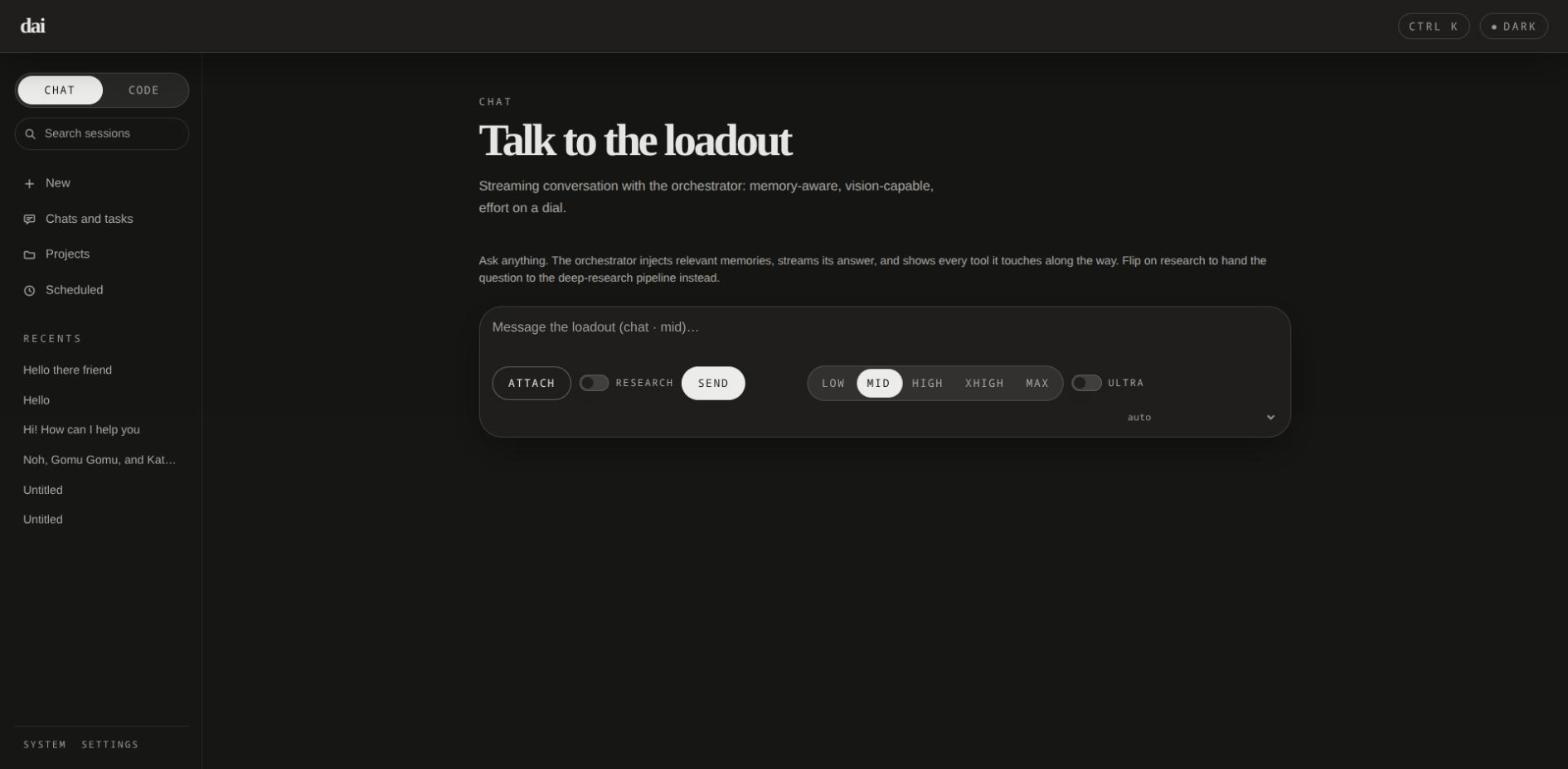 dai chat view in the dark theme